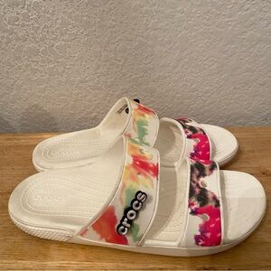 CROCS White and Vibrant Multicolor Slides